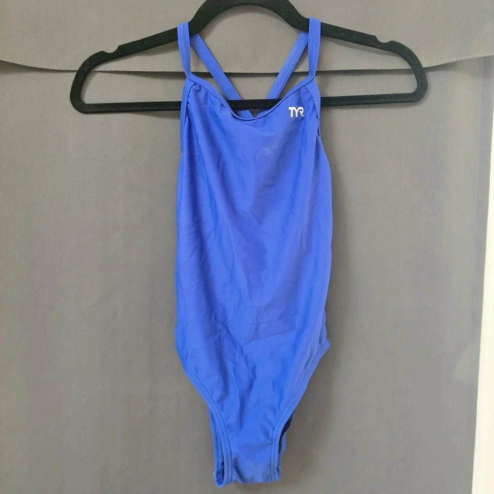 TYR Girls Solid Diamondfit Swimsuit Royal Blue One Piece DSOL1A Size 28 S